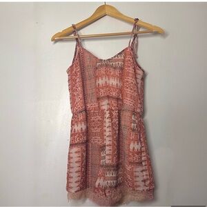 BCBG Lace Trimmed Boho-Inspired Floral Romper